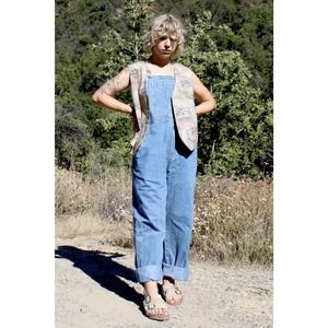 Vintage 90s Gap Utilitarian Light Wash Solid Blue Denim Dungaree Overalls